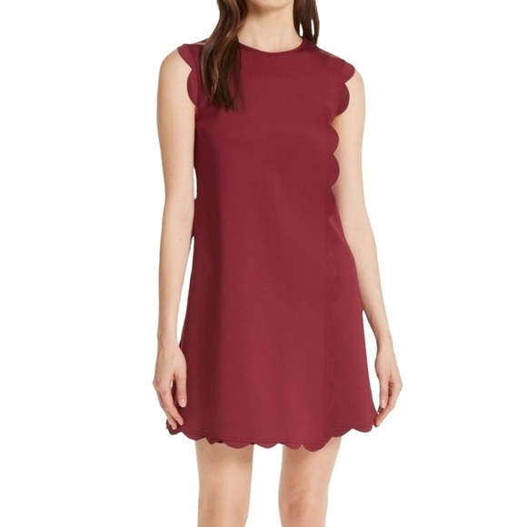 Ted Baker Jasmine Scallop Overlay Shift Dress Maroon Size 5 - Picture 1 of 14